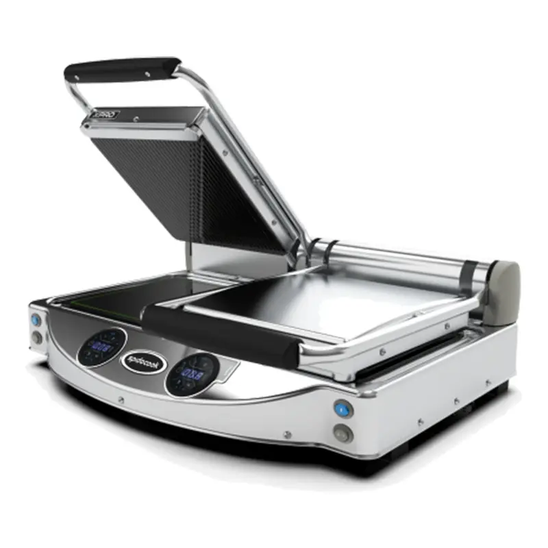 Bestel Nu Spidocook Dubbele Grill | Spidocook Contactgrill Dubbel Geribbeld Digitaal | Tot 350°C | 3kW | 230V | 622x460x181mm