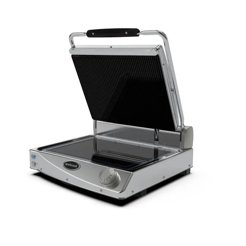 Finale Uitverkoop Spidocook Medium Grill | Contactgrill Geribbeld Glas-Keramisch | 120°C/400°C | 2.8kW | 230V | 481x457x182mm