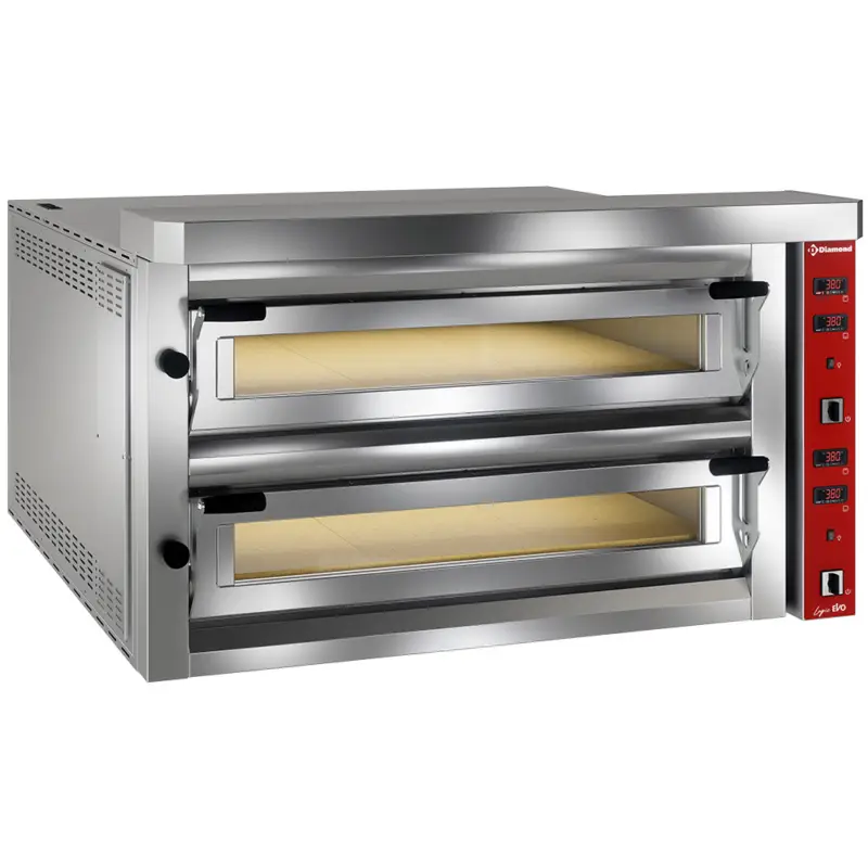 Diamond Pizza Oven | 2x 9 Pizza’s Ø350mm | ≤400°C | 400V | Stapelbaar | 1390x1270x730mm Hoge Kwaliteit