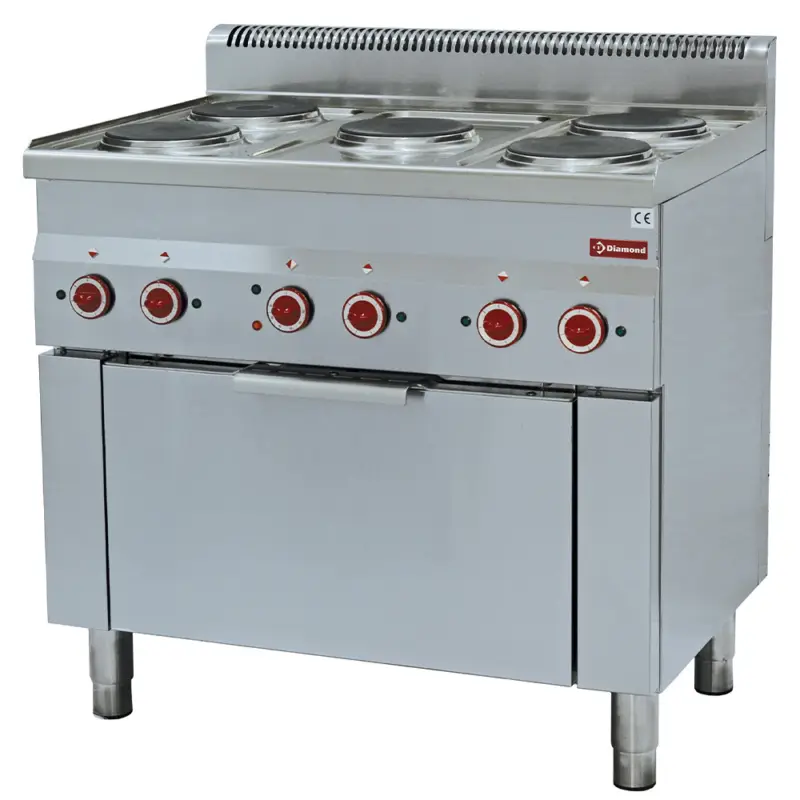 Diamond PRO 600 Fornuis + Heteluchtoven | Elektrisch | 5 Kookpunten + 1/1 GN Oven | 13kW | 400V | 900x600x850/970mm Bestseller
