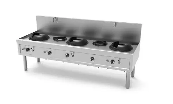 Merkproduct Unni-cooking Gas Wok Fornuis | 3 Wok Branders | 2 Soep Branders | 2450x850x1100mm