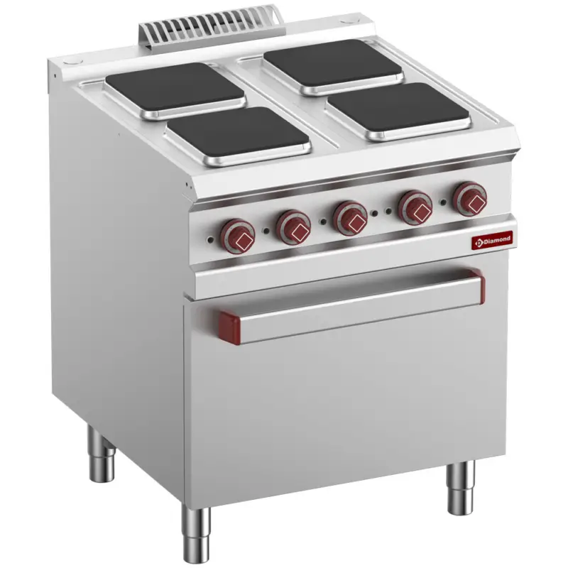 Diamond Fornuis + Oven | OPTIMA 700 | Elektrisch | 4 Kookpunten 220×220 + 2/1 GN Oven/Grill | 15.7kW | 400V | 700x700x850/920mm Koop Online