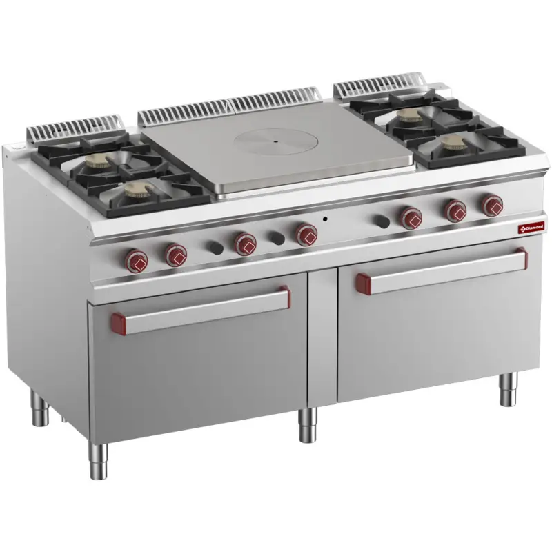 Bestseller Diamond Fornuis/Doorkookplaat + 2 Ovens | OPTIMA 700 | Gas | 4 Branders 4x 7kW + Plaat 10kW + 2/1 GN Ovens 2x 6kW | Waakvlam/Piëzo | 1500x700x850/920mm