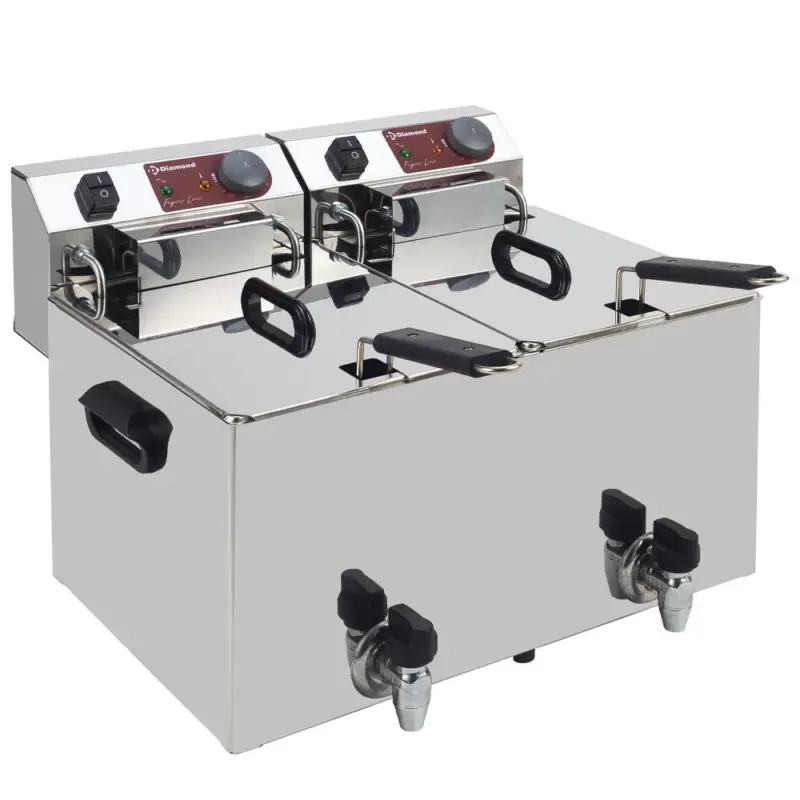 Diamond Friteuse | Elektrisch | 10+10L | 2x 400v | Aftapkranen | 560x450x320mm Tijdelijk Beschikbaar