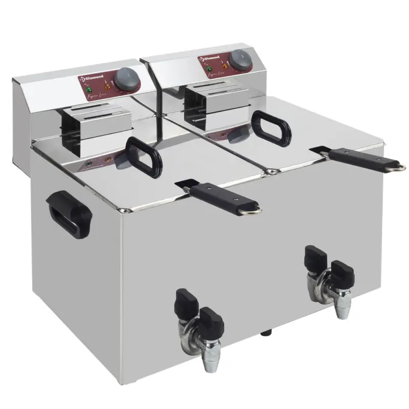 Diamond Friteuse | Elektrisch | 8+8L | 2x 230v | Aftapkranen | 560x450x320mm Op = Op