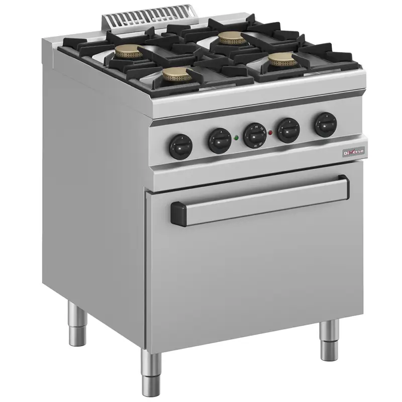 Dagaanbieding Diverso by Diamond Fornuis + Heteluchtoven | Gas/Elektrisch | 4 Branders + 1/1 GN Oven 230V | Waakvlam | 700x700x850mm