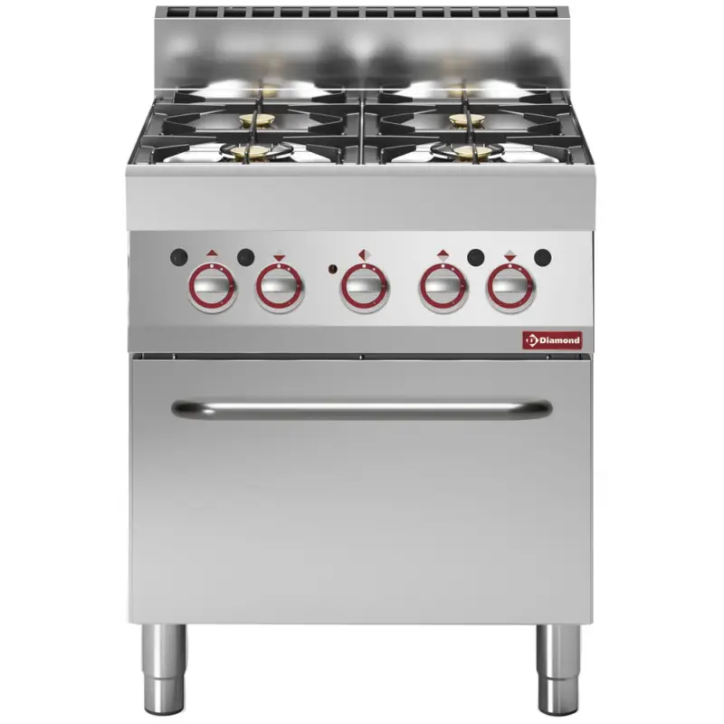 Direct Verzonden Diamond Fornuis + Heteluchtoven | ALPHA 650 | Gas/Elektrisch | 5 Branders + 1/1 GN Oven | 17.2kW Gas | 3.96kW Elektrisch | 230V-3F | 700x650x850/950mm