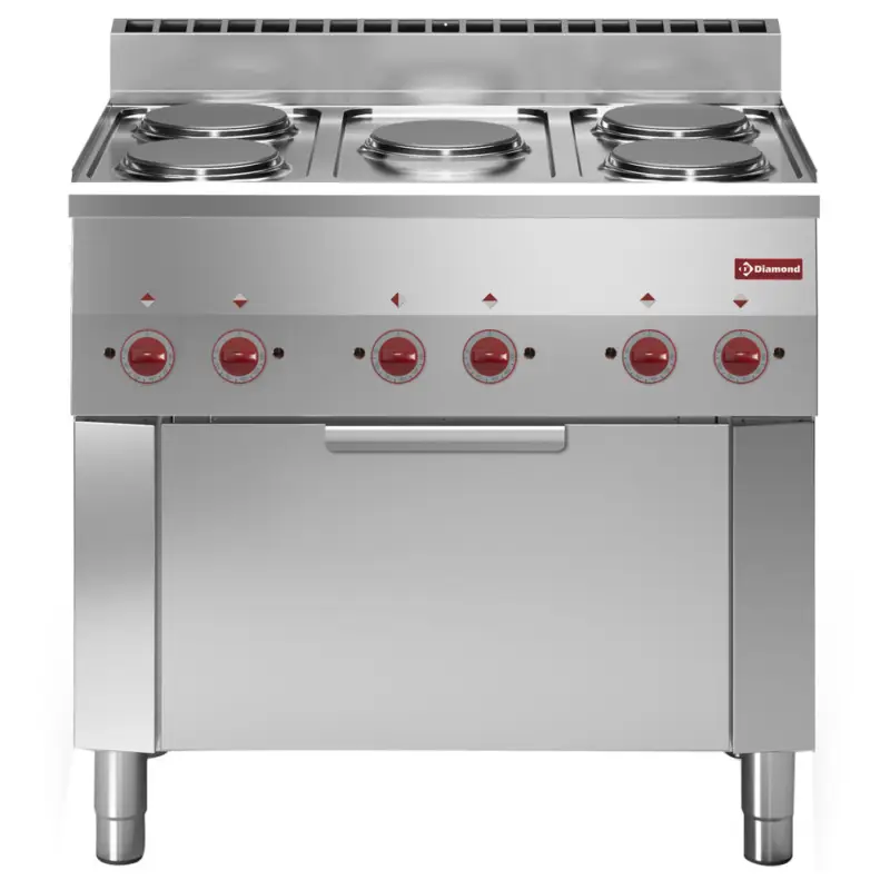 Dagaanbieding Diamond Fornuis + Heteluchtoven | PRO 600 | Elektrisch | 5 Kookpunten + 1/1 GN Oven | 13kW | 230V-3F | 900x600x850/970mm