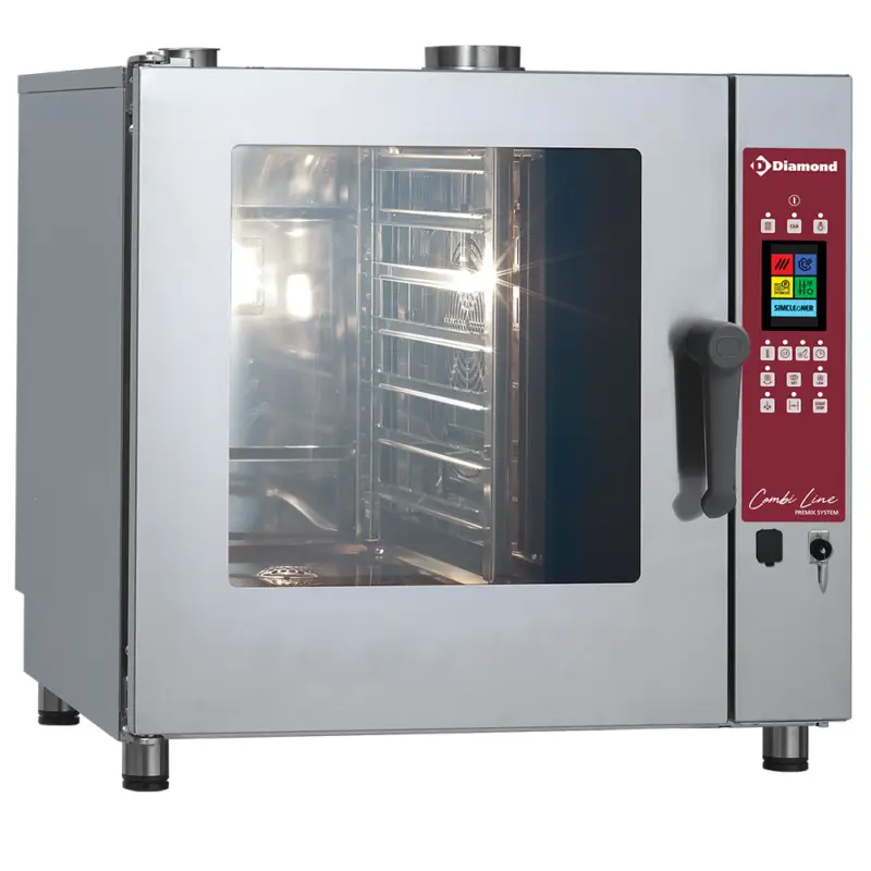 Snelle Levering Diamond Hetelucht-/stoomoven | 7 Niveaus GN | Gas | Automatische Bevochtiging | Zelfreiniging | 797x788x818mm