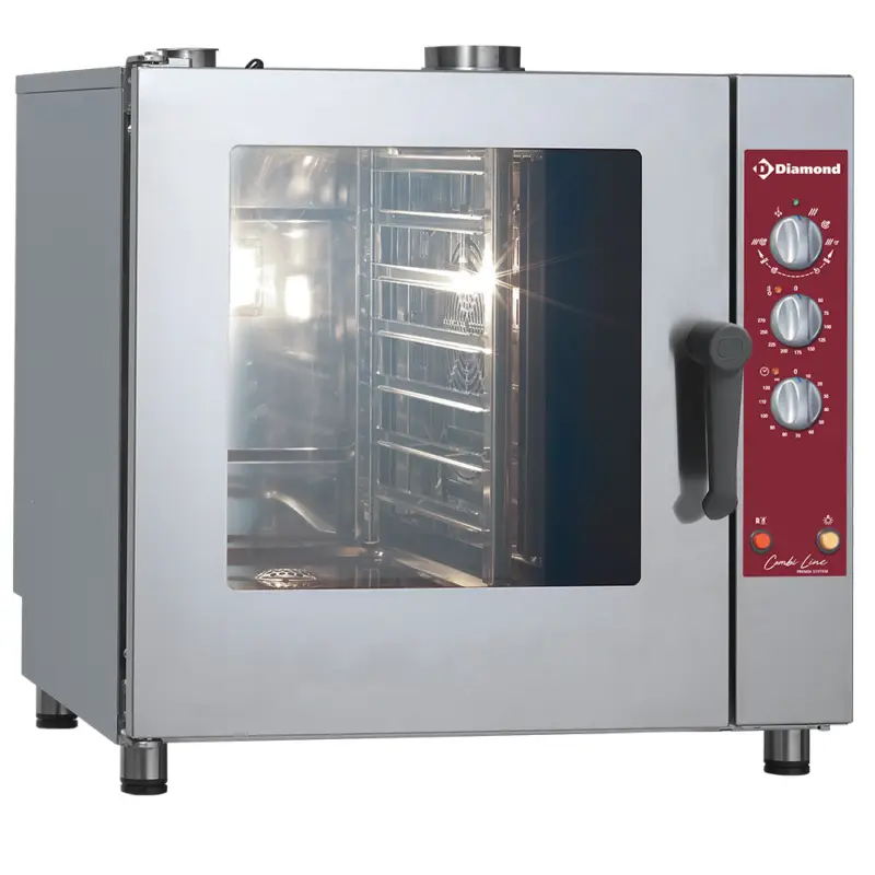 Diamond Hetelucht-/stoomoven | 7 Niveaus GN | Gas | Bevochtiging Automatisch | 797x788x818mm Gecertificeerd