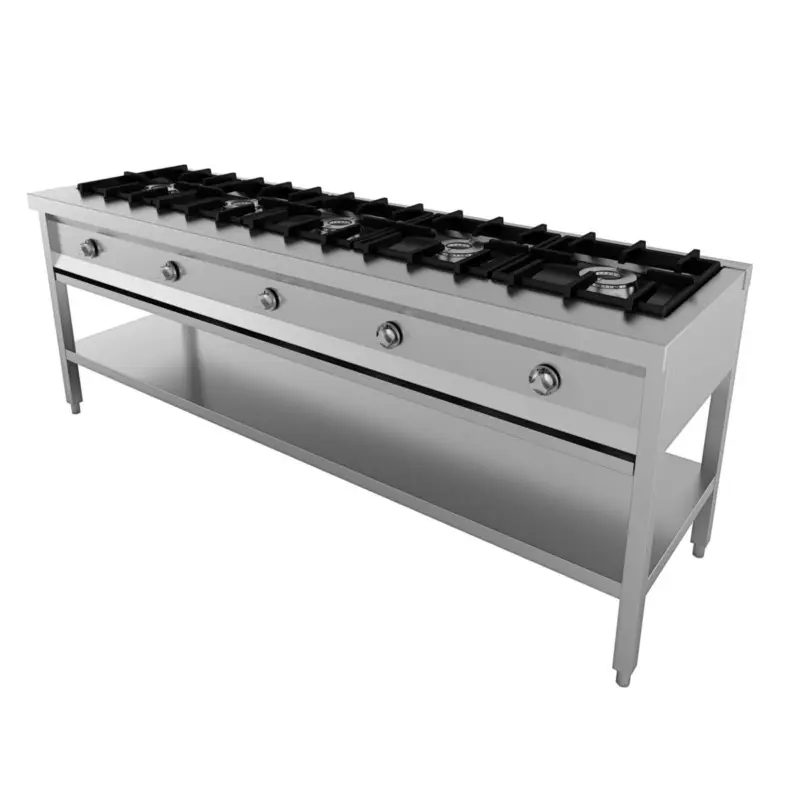 Koop Vandaag Combisteel Pannenkoekentafel | 5 Pits | Gas | Kookrooster 400x400mm | 2080x600x800mm