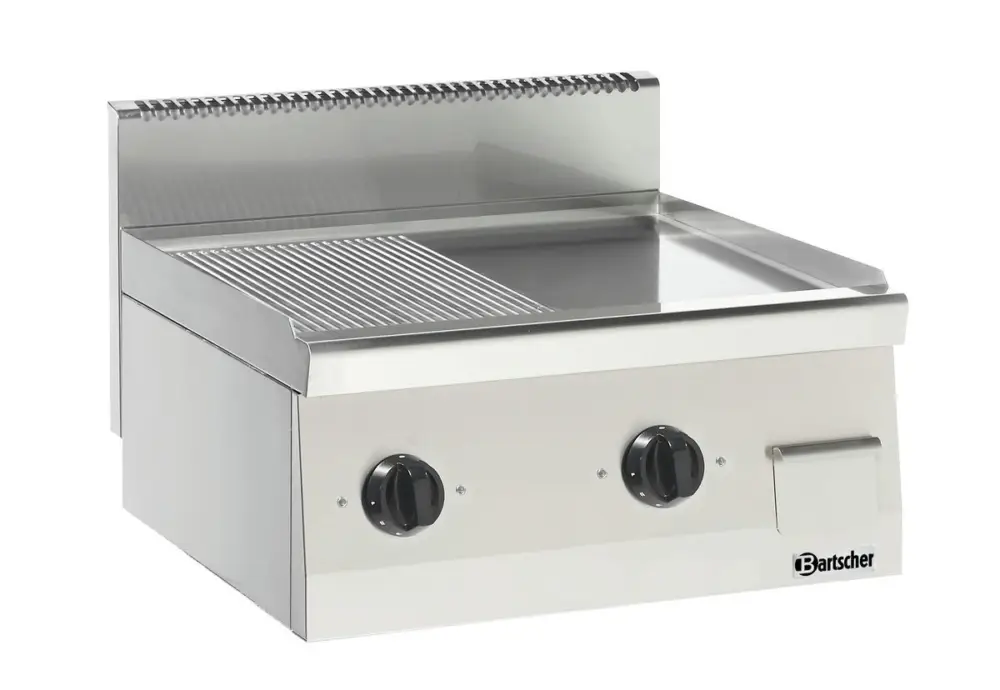 Bartscher Bakplaat 600 B600 | Elektrisch | 1/2 Geribbeld – 1/2 Glad | 7.2 kW | 600x600x290mm Voordeelprijs
