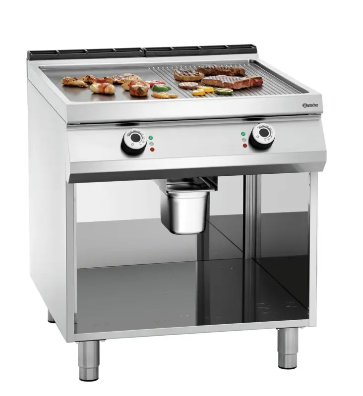 Bartscher Bakplaat Serie 900 | 1/2 Geribbeld – 1/2 Glad | 400V | 15 kW | 800x900x900mm Korting