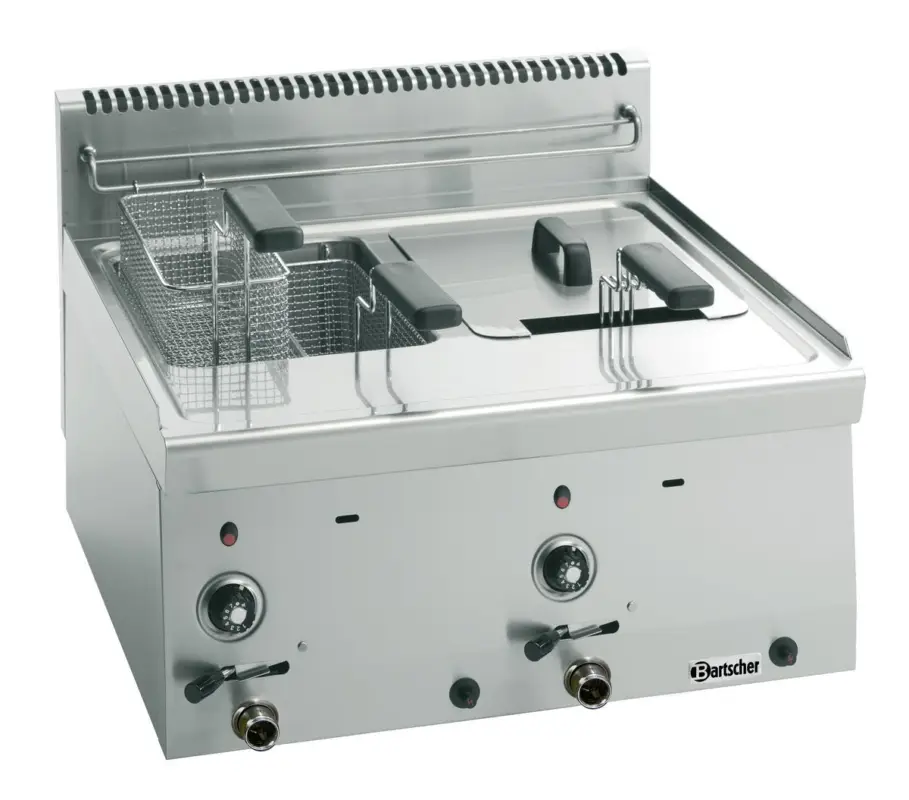 Koopje Bartscher Friteuse | Serie 600 | Gas | 8+8L | 13,4 kW | Aftapkranen | 600x600x290mm
