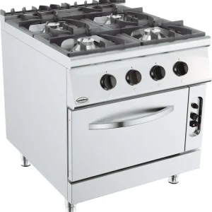 Superprijs Combisteel Fornuis + Oven | BASE 900 | Gas | 4 Branders + 2/1 GN Oven | Waakvlam/Piëzo | 800x900x900mm