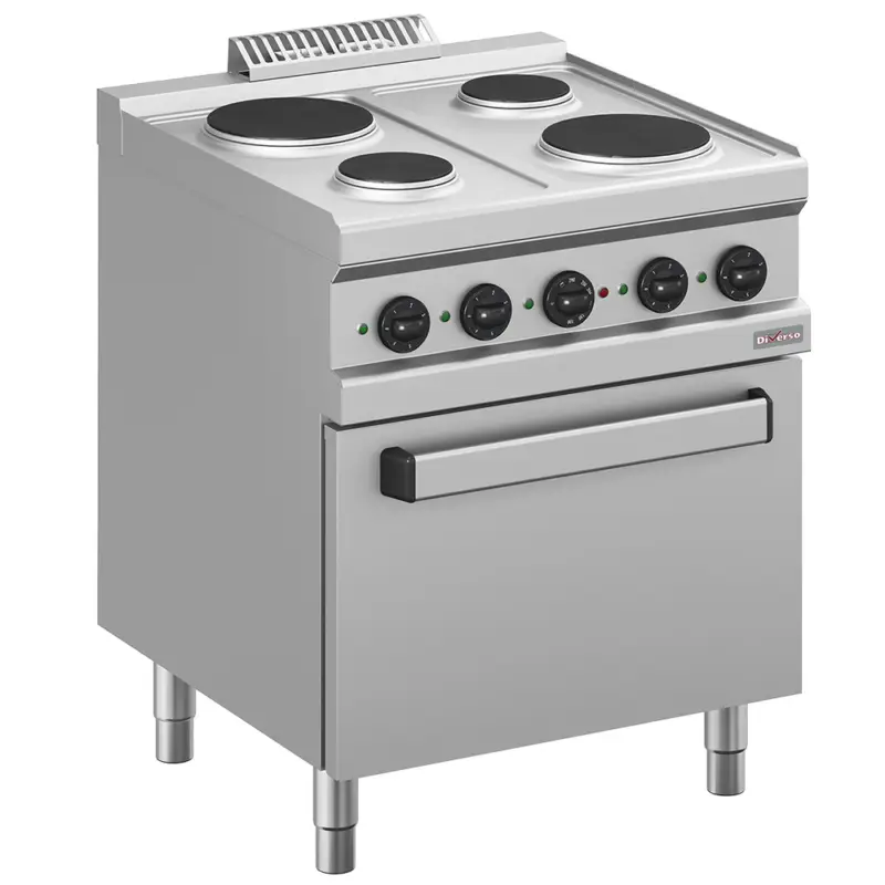 Laatste Kans Diverso by Diamond Fornuis + Oven | Elektrisch | 4 Kookpunten + 2/1 GN Oven | 13.5kW | 700x700x850mm