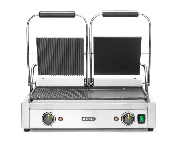 Snelle Levering 263907 - Contactgrill - dubbele versie Grilloppervlak 475x230 mm. 1/2 glad, 1/2 geribd HENDI