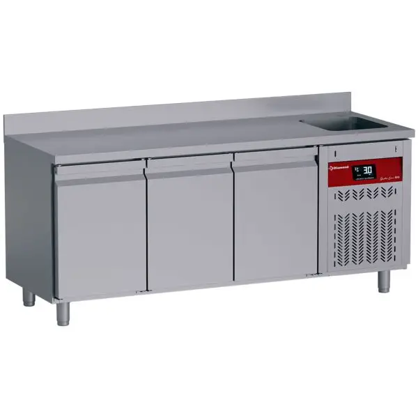 Shop Nu Diamond geventileerde koeltafel DT178/P9H-DV 3 deuren GN 1/1 405L met spoelbak 1920x700x850/900+100 mm
