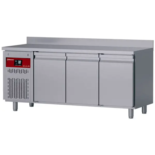 Beperkt Aanbod Diamond geventileerde koeltafel DT178/P9H-GD 3 deuren GN1/1 405L met achterwand en koelgroep links