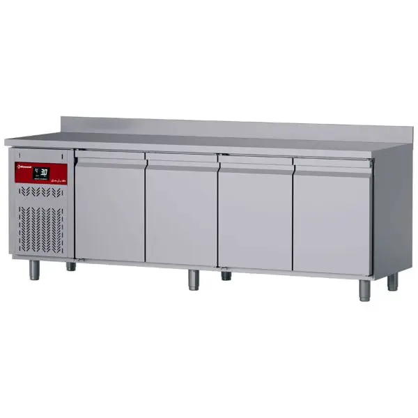 Express Levering Diamond geventileerde koeltafel DT224/P9H-GD 4 deuren GN 1/1 550L koelgroep links roestvrij staal