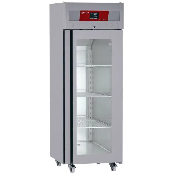 Aanbieding Diamond geventileerde koelkast 700 liter GN 2/1 1 glazen deur roestvrij staal op wielen