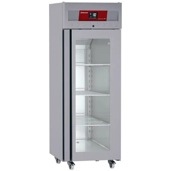 Diamond Vrieskast geventileerd 700 liter GN 2/1 glazen deur 720x840x2020 mm RVS op wielen Laatste Versie