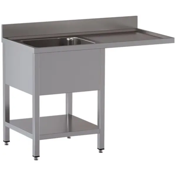 Diamond spoeltafel RVS AISI 304 1400x700x850/880 mm met 1 kuip en afdruipblad rechts, onderlegplank en vaatwasserruimte Betrouwbaar
