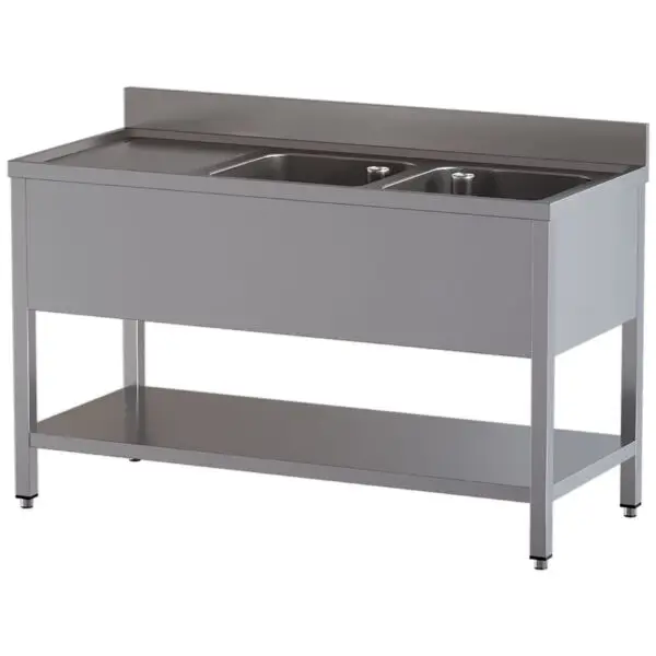 Seizoensaanbieding Diamond spoeltafel RVS L1421/D-SS4 2 kuipen 400x500 mm met linker afdruipblad en onderlegplank
