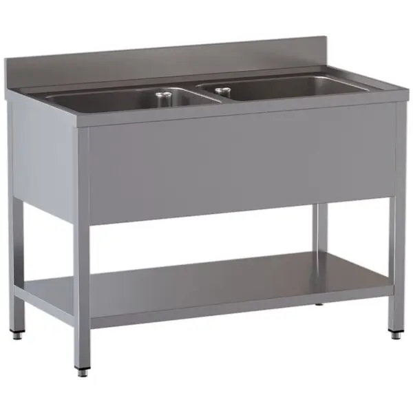 Diamond spoeltafel 2 kuipen RVS AISI 304/430 1400x700x850/880 mm horeca Hoge Kwaliteit