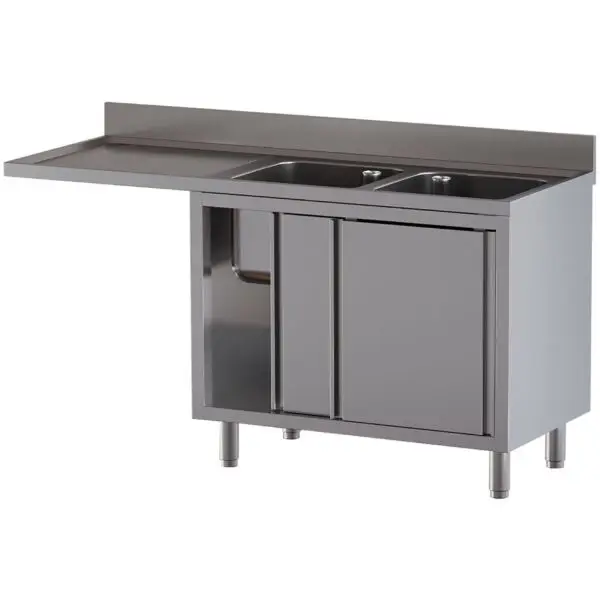 Superprijs Diamond spoeltafel op kast L1621/VAD-SS4 met 2 kuipen 400x500x300 mm en afdruipblad links voor horeca