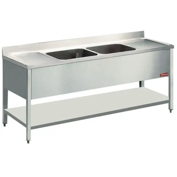 Diamond spoeltafel RVS 2 kuipen 2000x700x880/900mm met benedenplank en druipvoorziening Must-Have