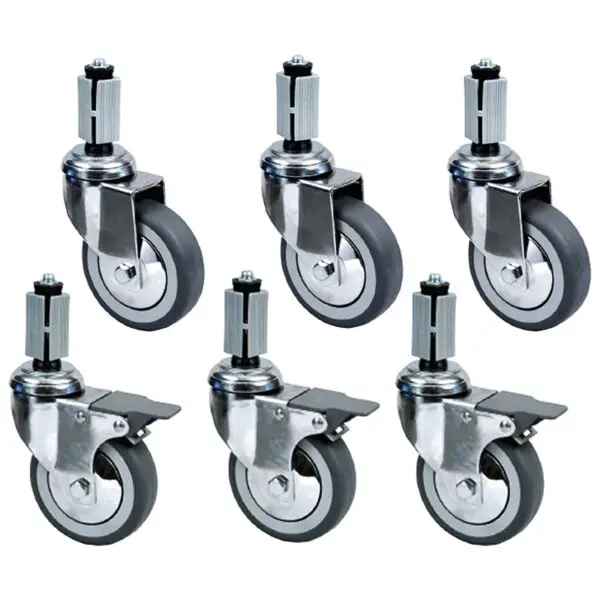 Uitverkoop Diamond set verchroomde tafelwielen Ø100 mm 6 stuks (3 met rem)