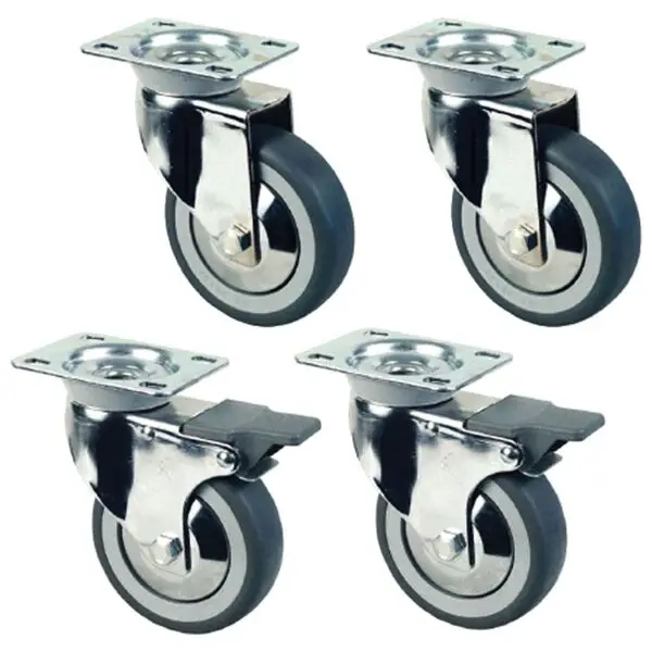 Dagaanbieding Diamond set verchroomde wielen Ø100 mm voor tafels op kast, 4 stuks (2 met rem)