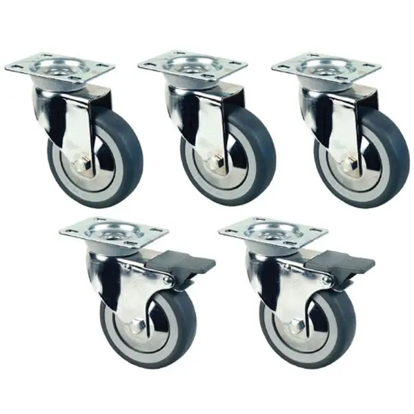 Diamond set van 5 verchroomde wielen Ø 100 mm voor tafels op kast, 2 met rem Shop Nu