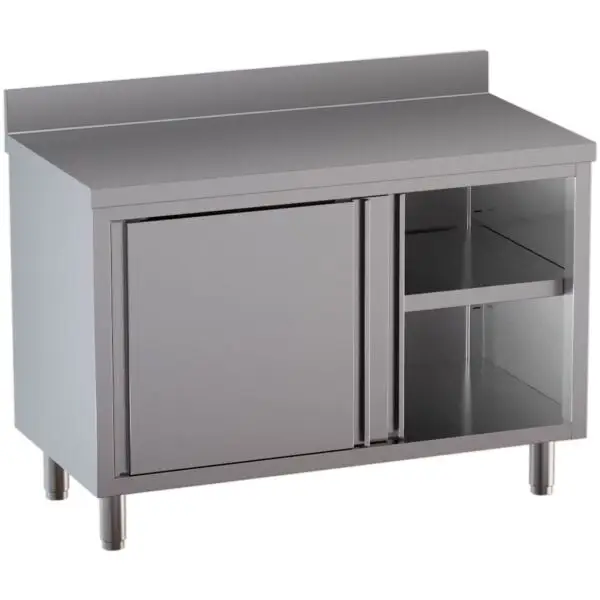 Rechtstreeks Van De Fabrikant Diamond neutrale werktafelkast TA127D-SA6 met schuifdeuren en achteropstand 1200x700x850/880 mm RVS AISI 304