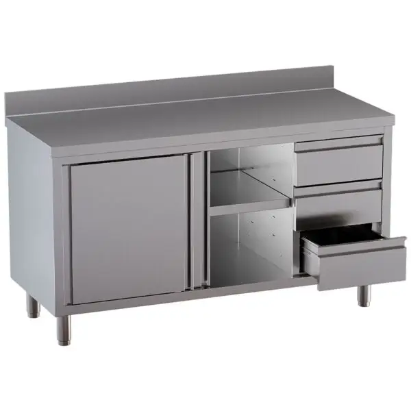 Premium Diamond Tafelkast TA207CDD-SA3 RVS AISI 304 2000x700x850/880mm met schuifdeuren en 3 GN-lades