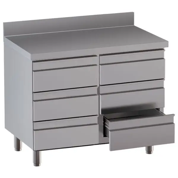 Diamond werktafelkast TACS107D-SA8 met 6 GN-laden en 100 mm achteropstand RVS AISI 430 Snelle Levering