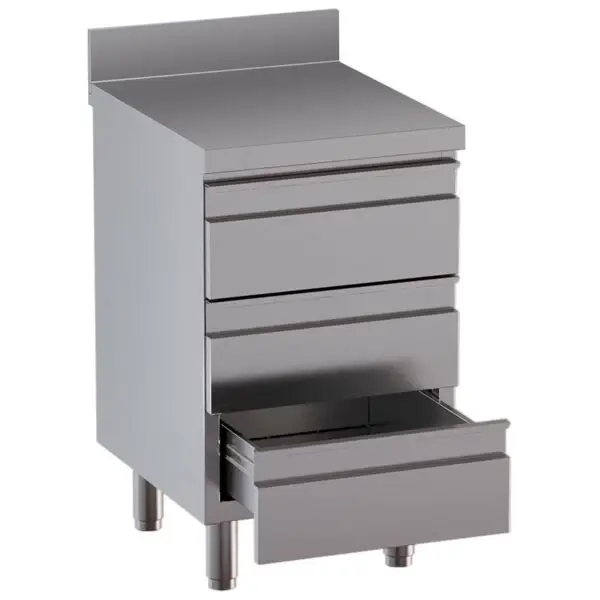 Must-Have Diamond Werktafelkast TACS67D-SA8 met 3 GN-laden en 100 mm achteropstand RVS AISI 430 600x700x850/980 mm