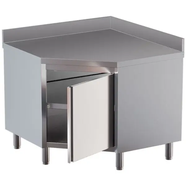 Direct Verzonden Diamond hoekwertafelkast 90° TAN100D-SA9 Roestvrij staal AISI 430 1000x1000x850/880 mm met achteropstand horeca uitvoering
