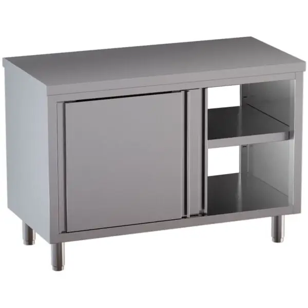 Diamond neutrale werktafelkast TAP207-SA1 2000x700x850/880 mm RVS AISI 304 met schuifdeuren en doorgeefopening Direct Beschikbaar