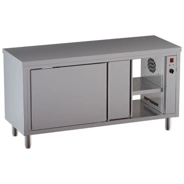 Actieprijs Diamond Warmkasttafel TEP167-SA6 1600x700x850-880 mm elektrisch 230V RVS AISI 304/430 met schuifdeuren en centrale doorgeefopening
