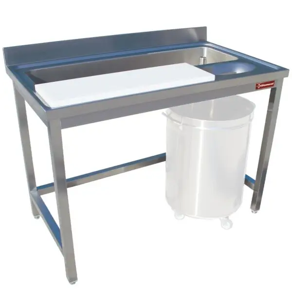 Diamond RVS Voorbereidingstafel TPL1870A-LIQ 1800x700x(880/900+85) mm met spoelbak wandmontage Populair