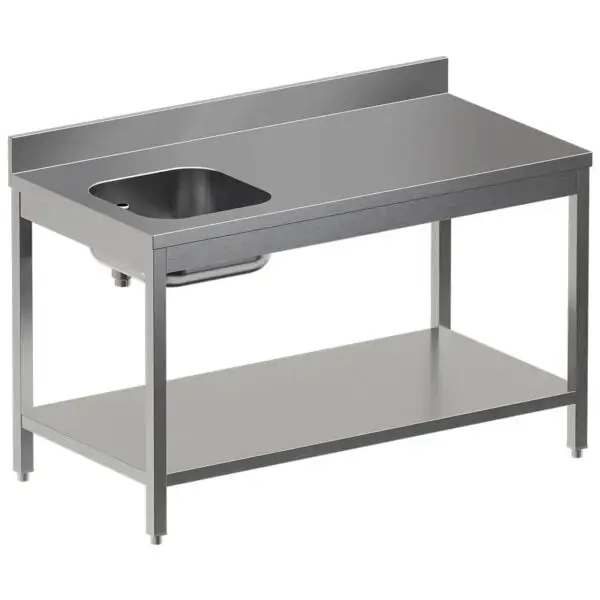 Beperkte Voorraad Diamond Chef-tafel DITV1871SD-ST7 RVS AISI 304 werkblad geluidsgeïsoleerd spoelbak links 1800x700x(850/880+100) mm horeca