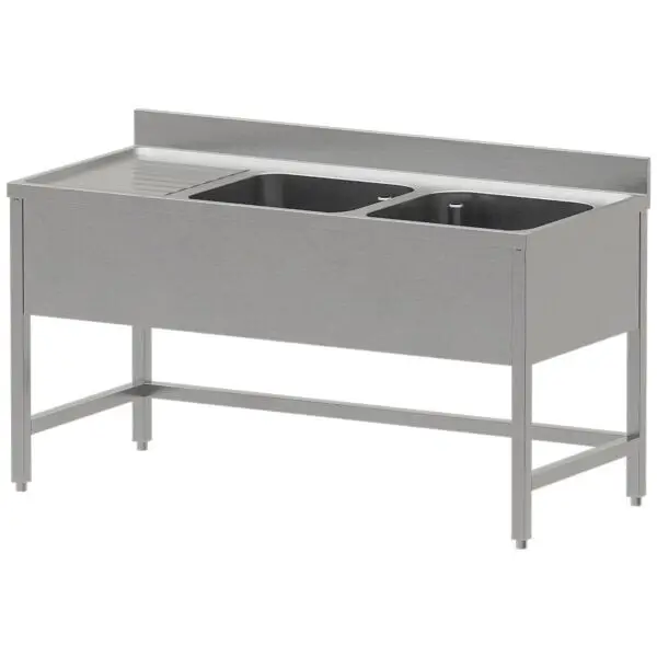 Voordeelprijs Diamond RVS spoeltafel ECO met 2 kuipen 600x500x300 mm, links druipvlak, AISI 304
