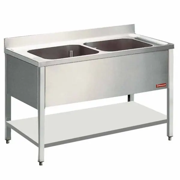 Rechtstreeks Van De Fabrikant Diamond spoeltafel met 2 kuipen RVS 1400x700x880/900(+100) mm met benedenplank