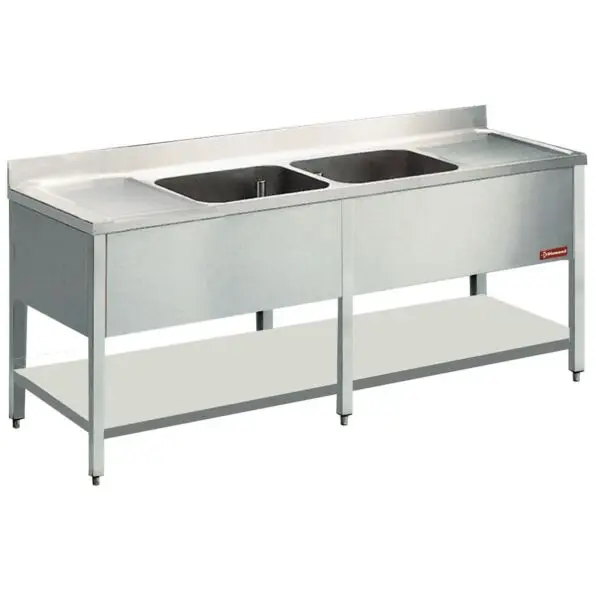 Diamond spoeltafel met 2 kuipen en 2 druipvlakken 2400x700x880/900 mm RVS Exclusieve Aanbieding