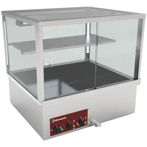 Finale Uitverkoop Diamond warmvitrine bain-marie 2x GN 1/1 700x650x675 mm RVS panoramisch