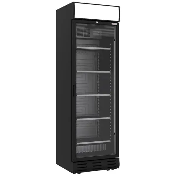 Diamond geventileerde positieve vitrine 382L zwart met lichtbak 595x650x2000mm +1°/+9°C Gereduceerde Prijs