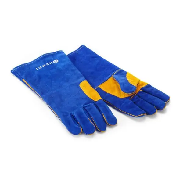 Korting Hendi hittebestendige leren ovenhandschoenen blauw 410 mm