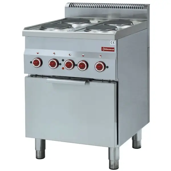 Alleen Vandaag Diamond fornuis 4 kookplaten 600x600 mm met elektrische GN 2/3 convectie-oven 12 kW 230V/3-fase
